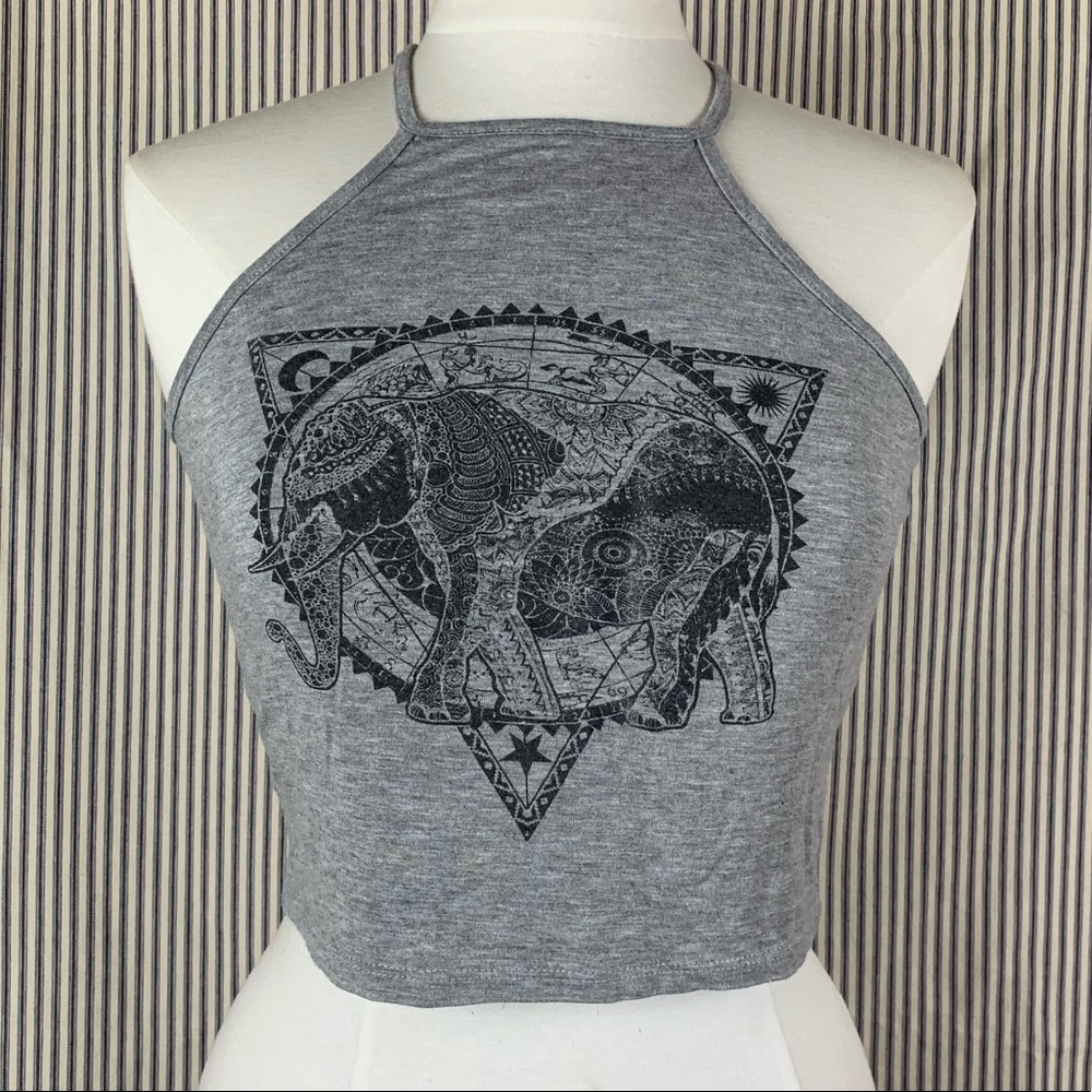 Grey Crop Top with Elephant Print